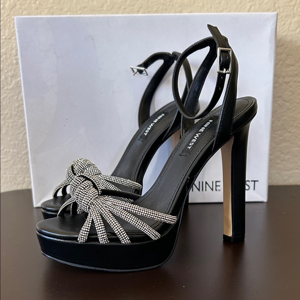 Nine West Black Heels with Silver Embellishments size 5.5